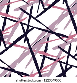 Abstract Vector Pattern. Grunge Texture with Dry Brush Strokes for Plaid, Fabric, Blanket. Trendy Background in Modern Style. Noisy Seamless Texture.
