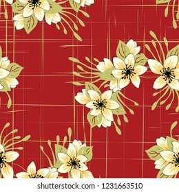 Abstract vector pattern with hand drawn Flowers and dots. Floral seamless texture. Vector eps 10.
