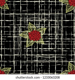 Abstract vector pattern with hand drawn Flowers and dots. Floral seamless texture. Vector eps 10.