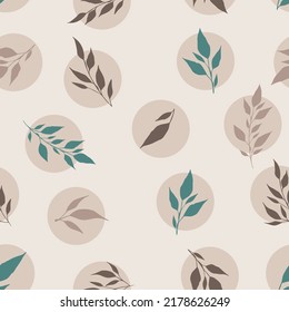 Abstract vector pattern with hand drawn leaves and dots. Floral seamless texture.