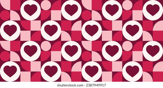 Abstract vector pattern with hearts. Geometric pattern in bauhaus style. Love design for Valentine's Day