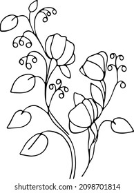 Abstract vector pattern, illustration for coloring. Hand drawn leaves and flowers on a transparent background. For fabric design, postcards, paintings, decorations