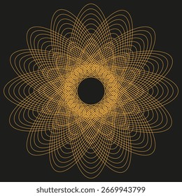 Padrão de vetor abstrato. Ilustração de linha complexa. Símbolo circular hipnótico. Ornamento de ouro marrom. EPS 10.
