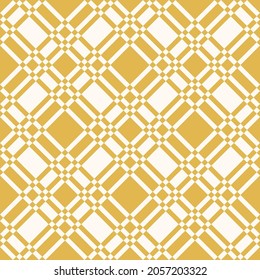 Abstract vector pattern. The lattice ornament is made in yellow mustard and white colors with straight diagonal lines. Seamless pattern is used for plaid, wallpapers, packaging, covers, textile 