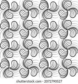 Abstract vector pattern of leaves from a combination of wavy curved black lines forming a rotating heart in threes easy editing to change color