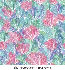 Abstract Vector Pattern with Leaves in Pastel Colors | Seamless summer colored texture with natural elements for textile, wallpaper design