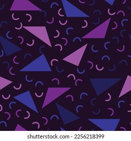 Abstract vector pattern with memphis style shapes. Modern geometric texture. Trendy collage seamless background. 