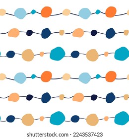 Abstract vector pattern of multicolored spots of different shapes. Blue, yellow and orange shades. Seamless wavy stripes.
