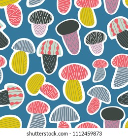 Abstract vector pattern with mushrooms. Seamless illustration. Great for fabric, textile, wrapping, wallpaper, print.