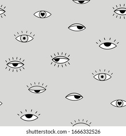 Abstract vector pattern with outline eyes. Graphic vector seamless pattern with open and closed eyes. Simple design. Trendy illustration. Trendy background for fabric, wallpapers, cards and posters