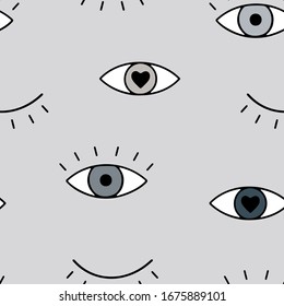 Abstract vector pattern with outline eyes. Graphic vector seamless pattern with open and closed eyes. Simple design. Trendy illustration. Trendy background for fabric, wallpapers, cards and posters