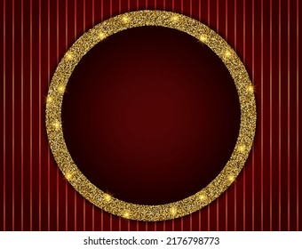 Abstract vector pattern red lines background illustration with round golden sparkle banner for design 
