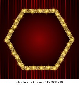 Abstract vector pattern red shining lines background illustration with polygon golden banner for design 

