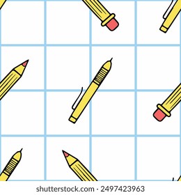 Abstract vector pattern with school supplies for Back to school. Hand drawn doodle. 