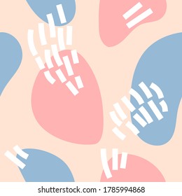 Abstract vector pattern with scribble shapes in doodle style in pastel trendy colors as a template for textile or web headers and banners or flyers. Seamless texture.