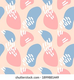 Abstract vector pattern with scribble shapes in doodle style in pastel trendy colors as a template for textile or web headers and banners or flyers. Seamless texture.