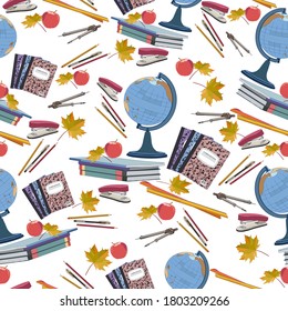 Abstract vector pattern. Seamless background with school supplies.