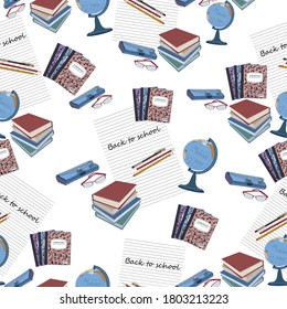 Abstract vector pattern. Seamless background with school supplies.