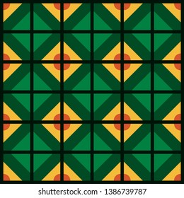 Abstract Vector pattern. Stylish fabric print with geometric grid. Creative textile background for batik or cloth. Design Inspiration green and yellow color