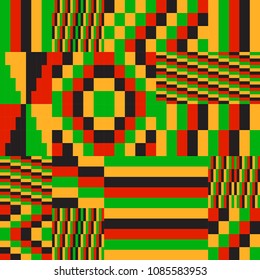 Abstract vector pattern traditional colour african textiles background. Samples geometric ornament with effect glitches and wed digital print.