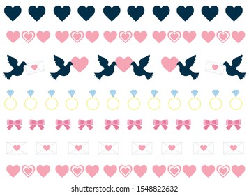 abstract vector pattern for Valentine's Day with birds and hearts on a white background