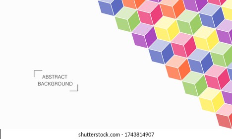 Abstract vector perspective isometric colorful box pattern on white background.