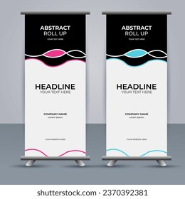 Abstract Vector pink and blue color modern roll up banner design