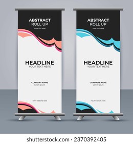 Abstract Vector pink and blue color modern roll up banner design