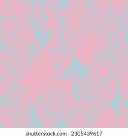 Resumen vector de color rosa y azul texturizado a mano traza rhombus sin costura. Textura colorida moderna con formas únicas para diseño textil, papel envolvente, superficie, papel de pared, fondo