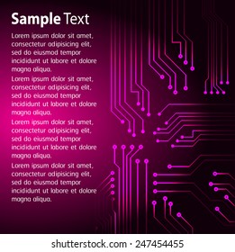 abstract vector pink text box background with high tech circuit board, graphic
