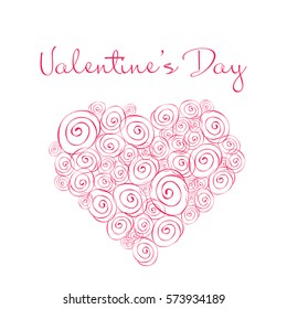 Abstract vector pink white card with hearts on Valentine's Day