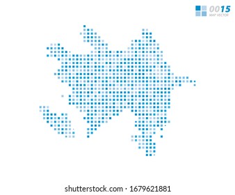 Mapa abstracto de píxel vectorial azul de Azerbaiyán. Medio tono organizado en capas para una edición sencilla.