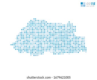 Abstract vector pixel blue of Bhutan map. Halftone organized in layers for easy editing.