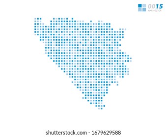 Abstract vector pixel blue of Bosnia and Herzegovina map. Halftone organized in layers for easy editing.