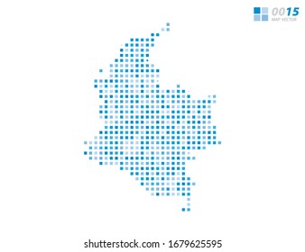 Abstract vector pixel blue of Colombia map. Halftone organized in layers for easy editing.