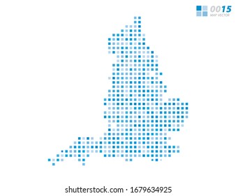 Abstract vector pixel blue of England map. Halftone organized in layers for easy editing.