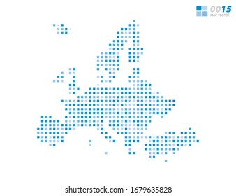 Abstract vector pixel blue of Europe map. Halftone organized in layers for easy editing.