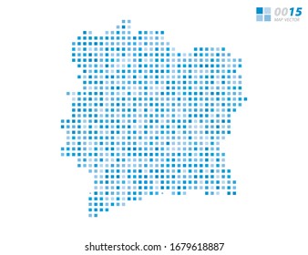 Abstract vector pixel blue of Ivory Coast map. Halftone organized in layers for easy editing.
