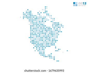 Mapa azul del píxel vector abstracto de América del Norte. Medio tono organizado en capas para una edición sencilla.