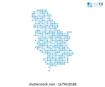 Mapa abstracto de píxel vectorial azul de Serbia. Medio tono organizado en capas para una edición sencilla.