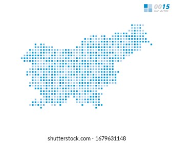 Mapa azul del píxel vector abstracto de Eslovenia. Medio tono organizado en capas para una edición sencilla.
