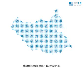 Abstract vector pixel blue of South Sudan map. Halftone organized in layers for easy editing.