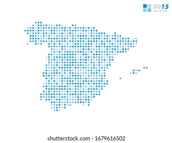 Abstract vector pixel blue of Spain map. Halftone organized in layers for easy editing.