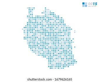 Abstract vector pixel blue of Tanzania map. Halftone organized in layers for easy editing.