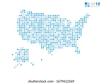 Abstract Vector Pixel Blue Of United States Of America (USA) Map. Halftone Organized In Layers For Easy Editing.