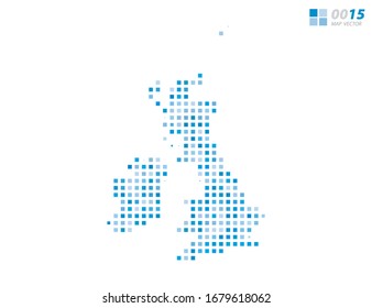 Abstract vector pixel blue of United Kingdom (UK) map. Halftone organized in layers for easy editing.