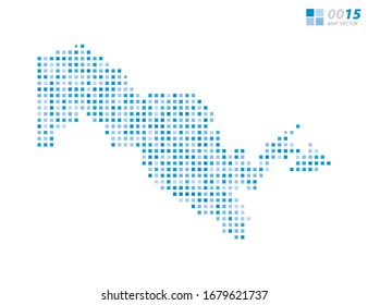 Mapa azul del píxel vector abstracto de Uzbekistán. Medio tono organizado en capas para una edición sencilla.