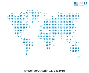 Abstract vector pixel blue of World map. Halftone organized in layers for easy editing.