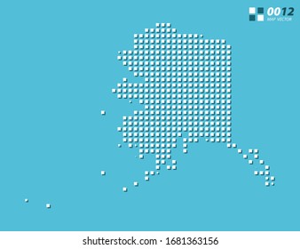 Blanco de píxel vector abstracto del mapa de Alaska. Azul de semitono organizado en capas para una edición sencilla.