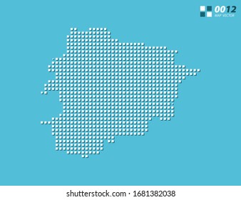 Abstract vector pixel white of Andorra map. Halftone blue organized in layers for easy editing.